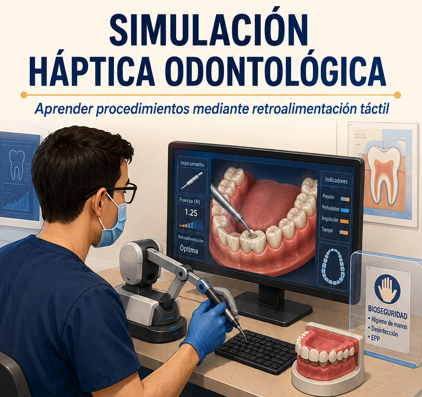 Estudiante utilizando un simulador háptico odontológico