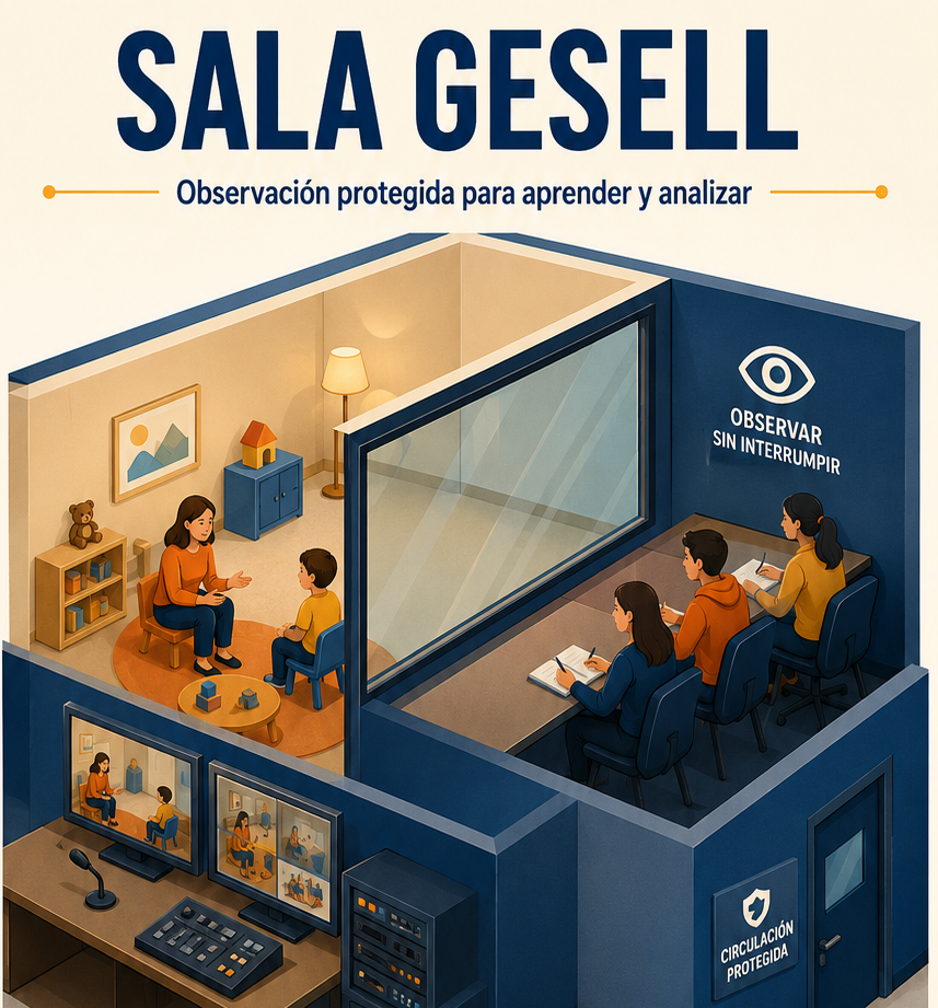 Sala Gesell con espacio de interacción y sala de observación
